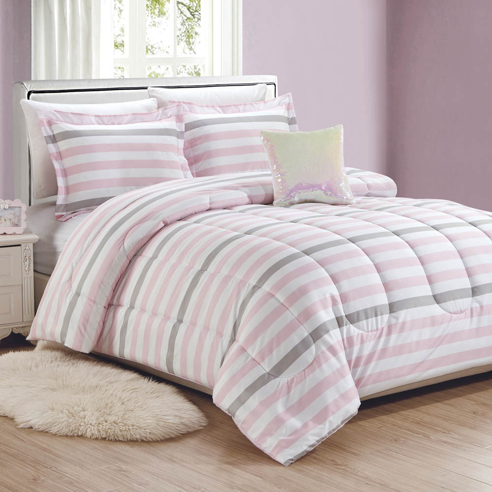 Comforter Pink Stripe Home Accents Set de 4 Piezas - FULL