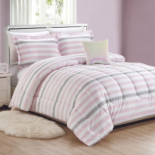 Comforter Pink Stripe Home Accents Set de 4 Piezas - FULL