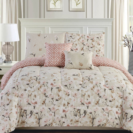 Comforter Home Accents Estampado Floral de 5 Piezas - Queen