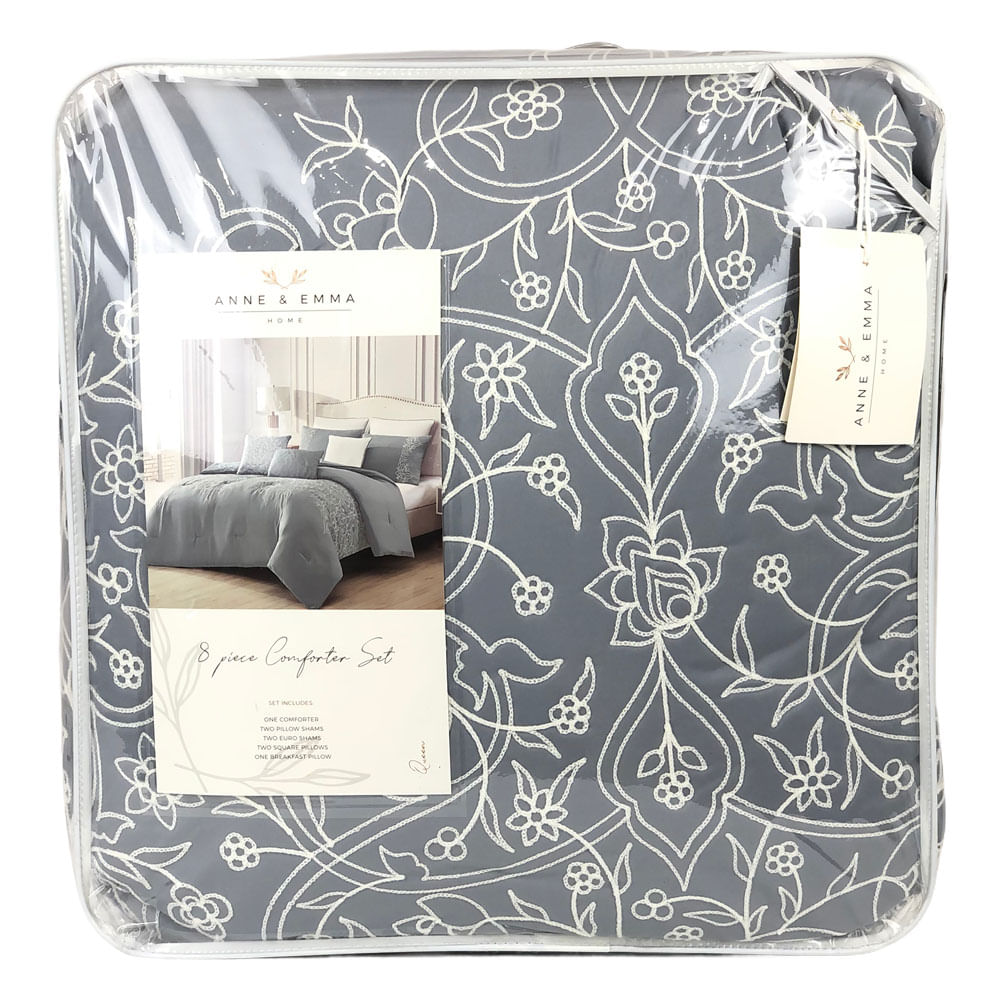 Comforter Sl Home Fashion Harlow 8 Piezas Gris - Queen