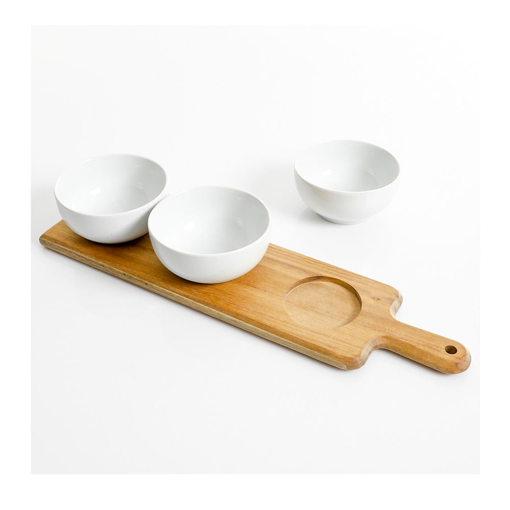 Bowls Para Dip Gibson Con Base de Madera 4 Piezas
