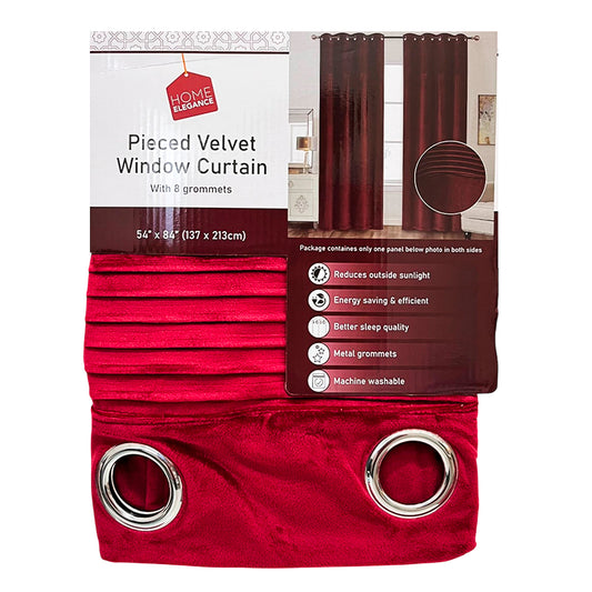 Cortina Velvet Home Elegance / Burgundy con Aros – 54" x 84"