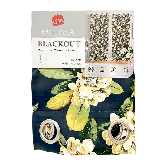 Cortina Melissa 52"x90" Blackout Black con Aros / Home Elegance