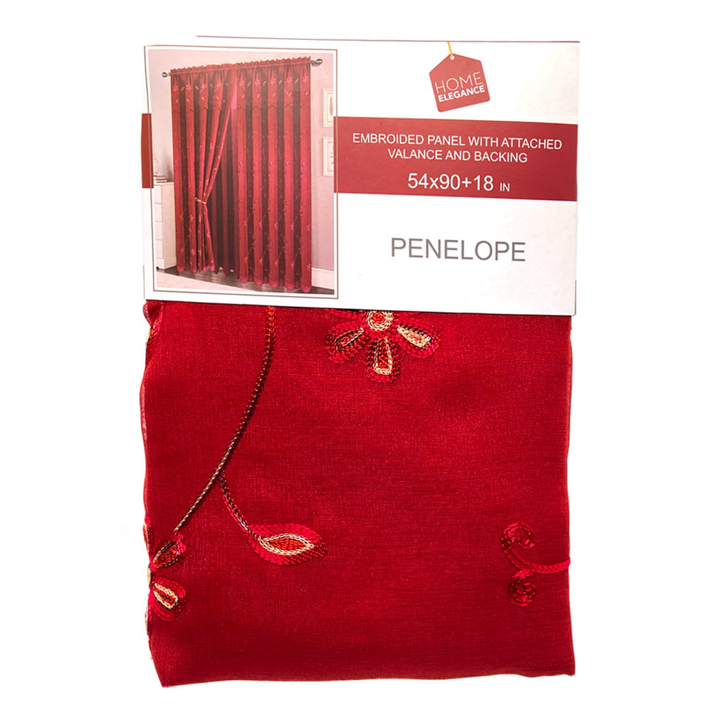 Cortina Home Elegance Con Cenefa Penelope 54" x 90" - Rojo oscuro