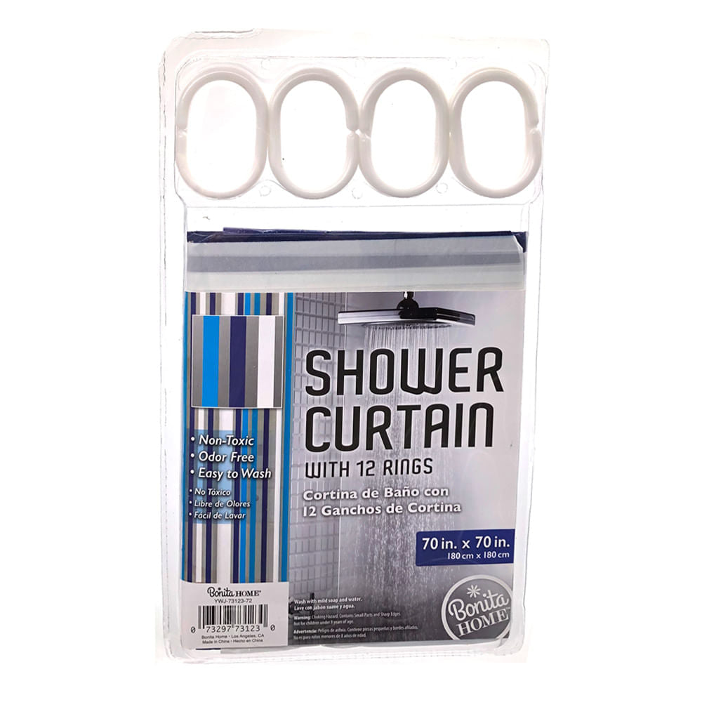 Cortina Para Baño Bonita Home Con Ganchos 70" x 70" - Azul