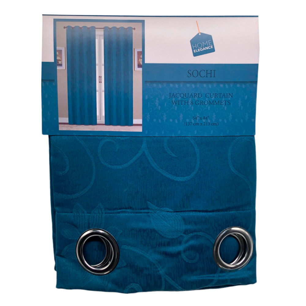 Cortina Home Elegance Sochi Con Aros 54" x 84" - Turqueza azulado