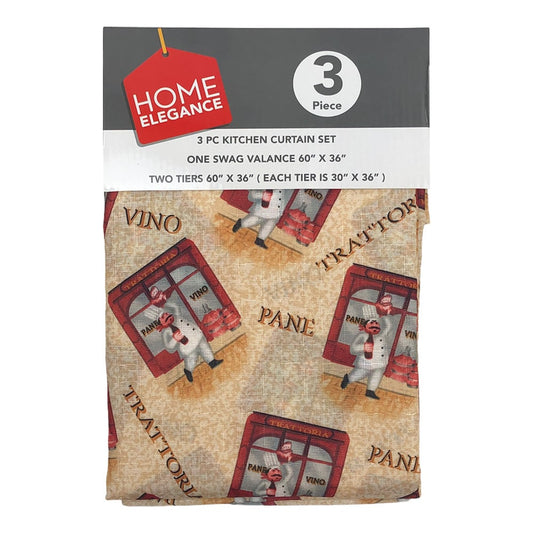 Cortina Para Cocina Home Elegance Wine 3 Piezas