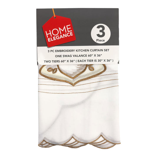 Cortina Para Cocina Home Elegance Coffee 3 Piezas - Blanco