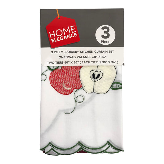 Cortina Para Cocina Home Elegance Apple 3 Piezas - Rojo oscuro