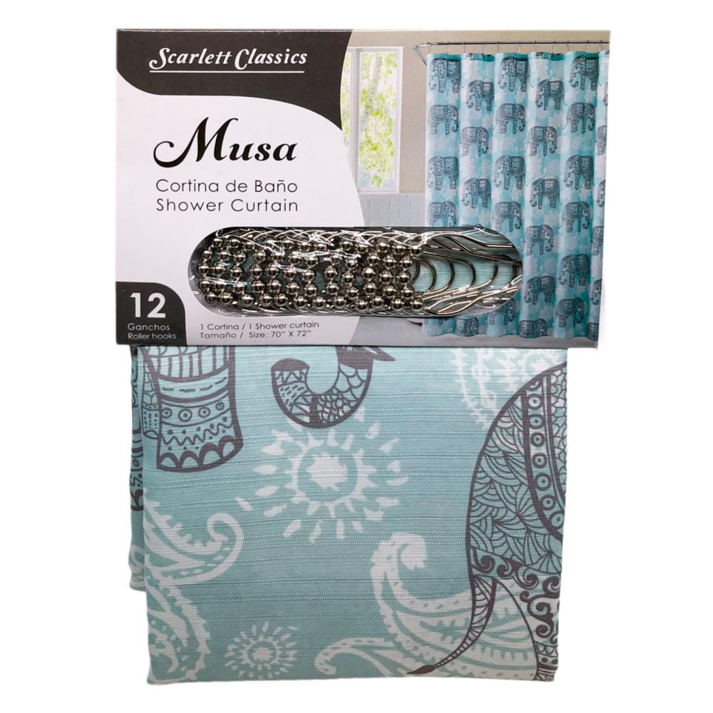 Cortina Para Baño Scarlett Classics Musa Con Ganchos 70" x 72"