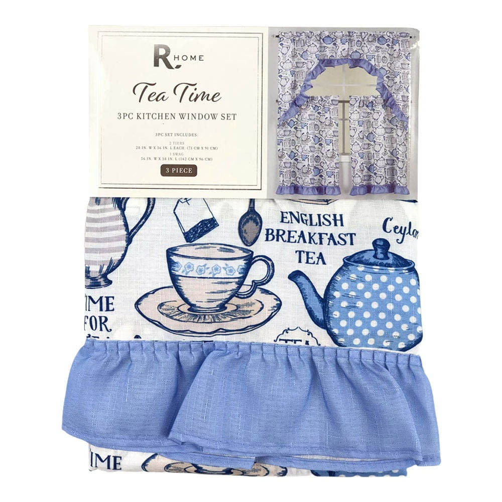 Cortina Para Cocina Regal Home Tea Time 3 Piezas - Azul