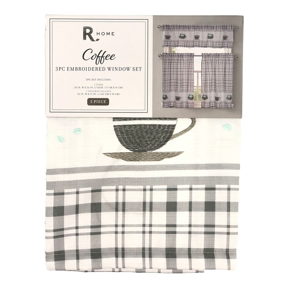 Cortina Para Cocina Regal Home Bordada 3 Piezas - Gris Claro
