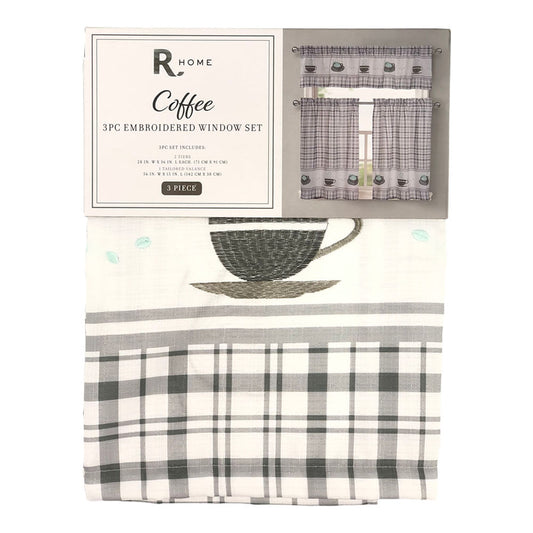 Cortina Para Cocina Regal Home Bordada 3 Piezas - Gris Claro
