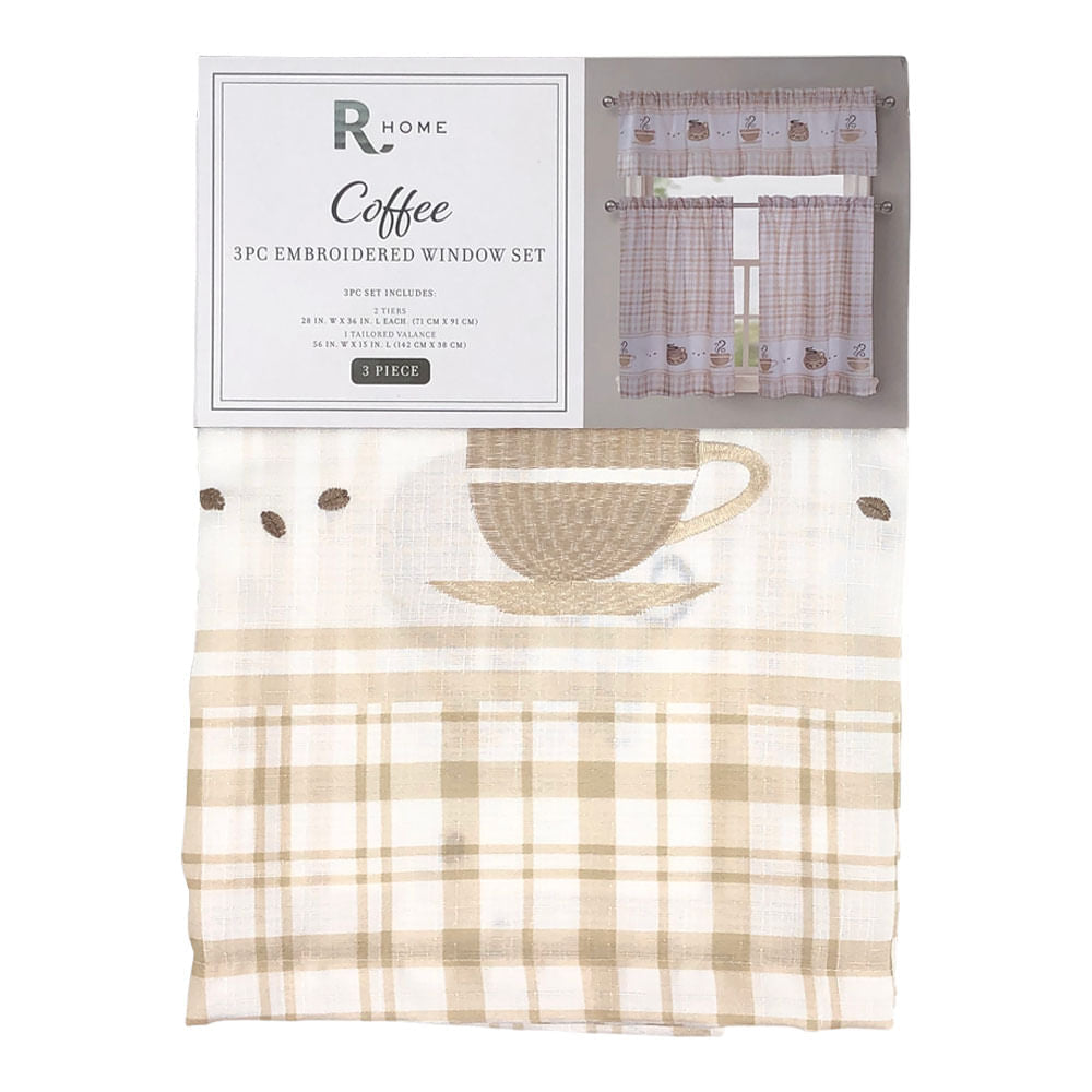Cortina Para Cocina Regal Home Coffee Bordada 3 Piezas - Mostaza