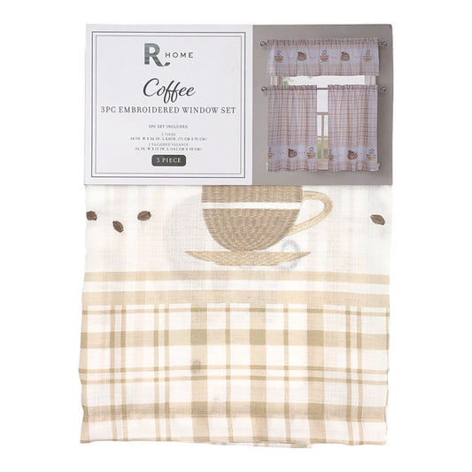 Cortina Para Cocina Regal Home Coffee Bordada 3 Piezas - Mostaza