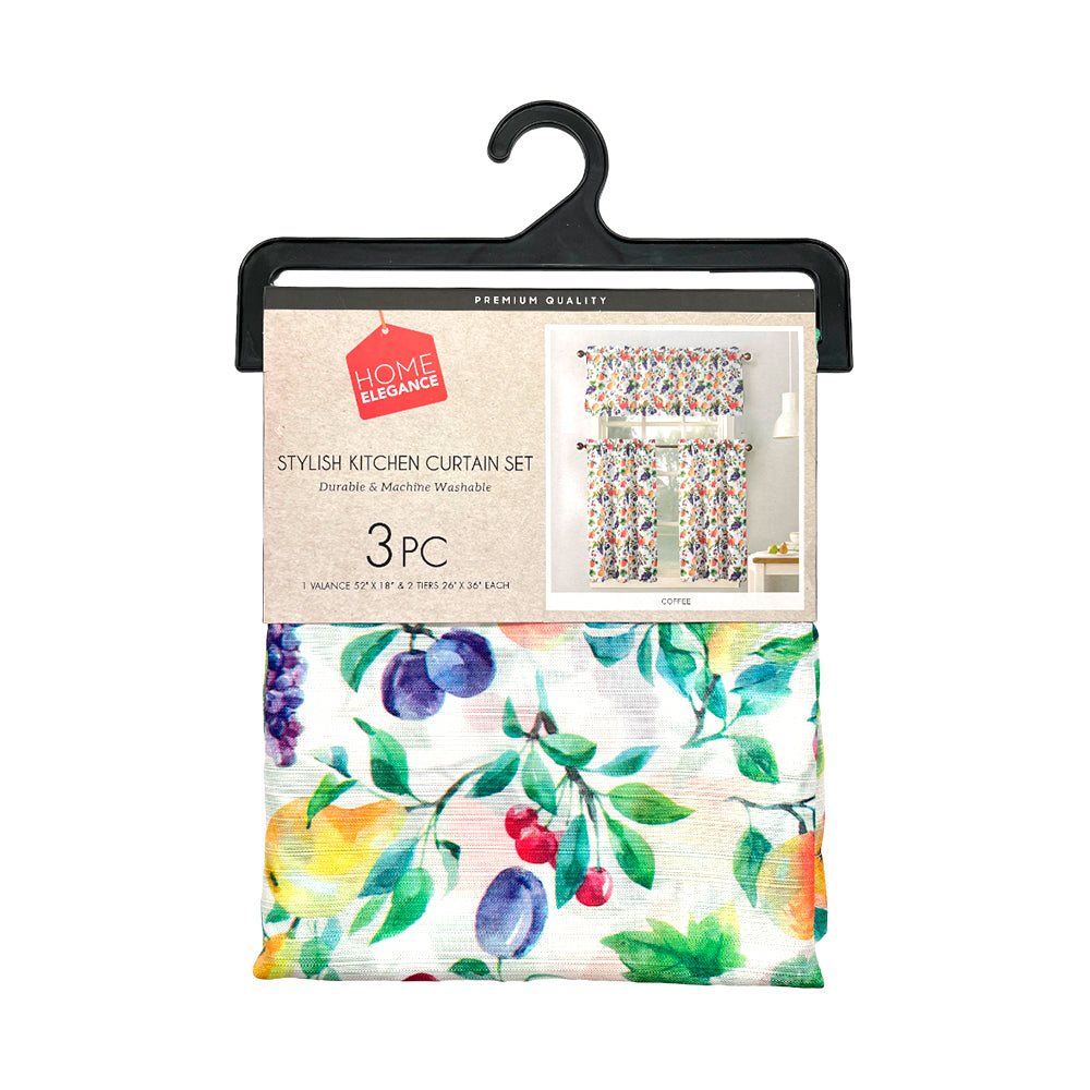 Cortina Para Cocina Fruit / Home Elegance / 3 Piezas / Estampada
