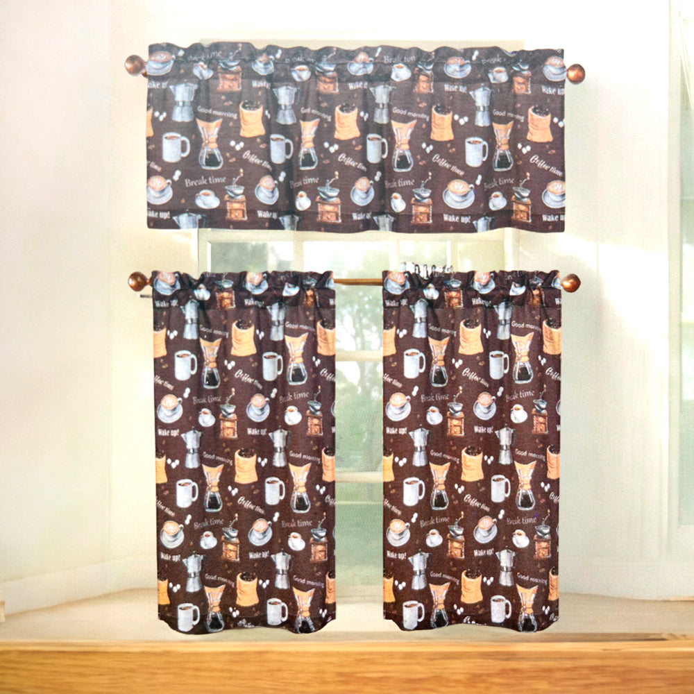 Cortina Para Cocina Coffee Home Elegance de 3 Piezas - Estampada