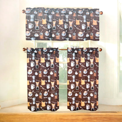 Cortina Para Cocina Coffee Home Elegance de 3 Piezas - Estampada