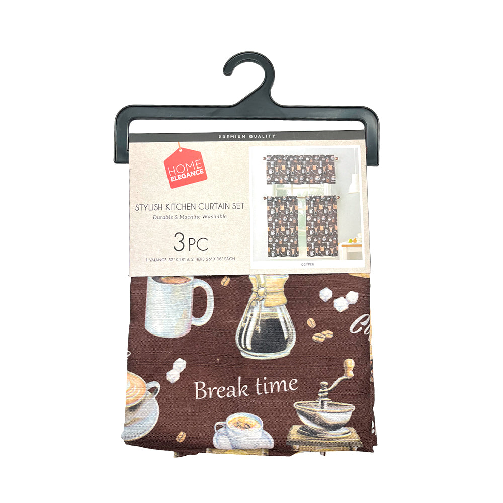 Cortina Para Cocina Coffee Home Elegance de 3 Piezas - Estampada