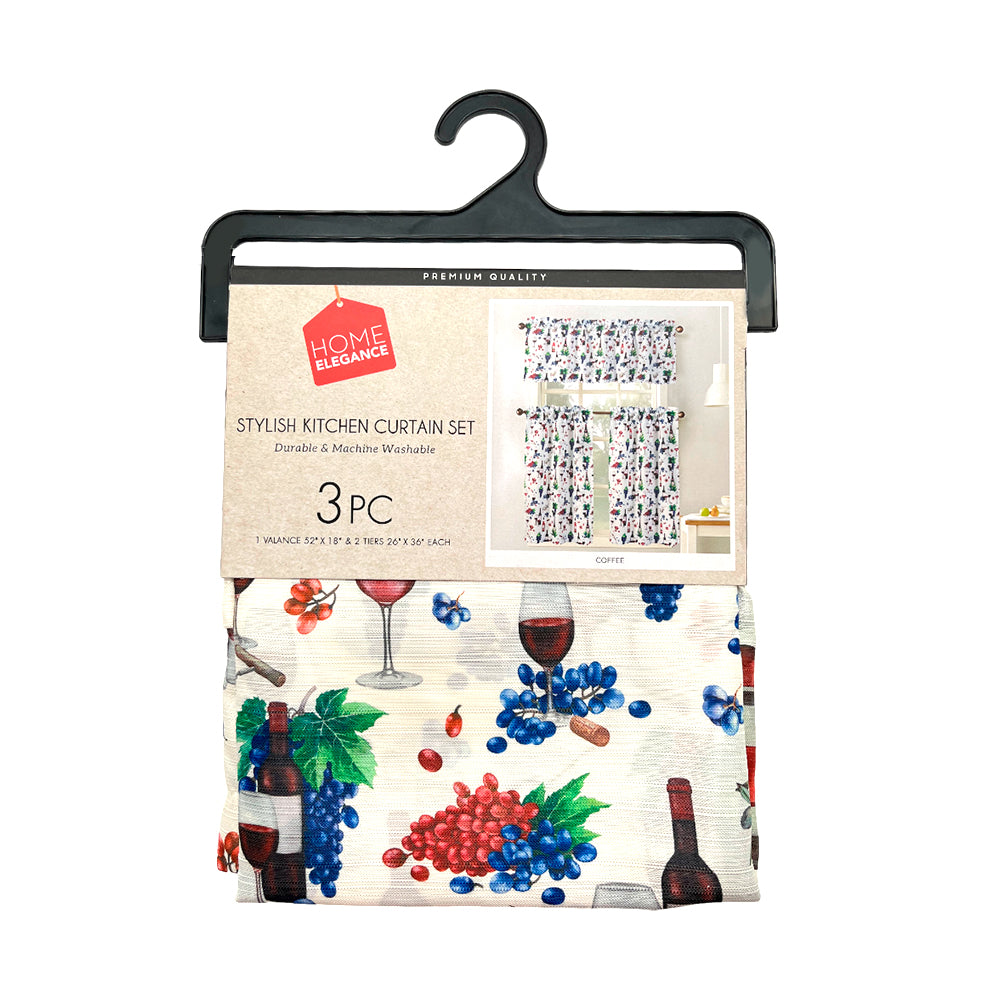 Cortina Para Cocina Wine Home Elegance de 3 Piezas - Estampada