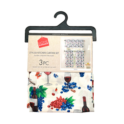 Cortina Para Cocina Wine Home Elegance de 3 Piezas - Estampada