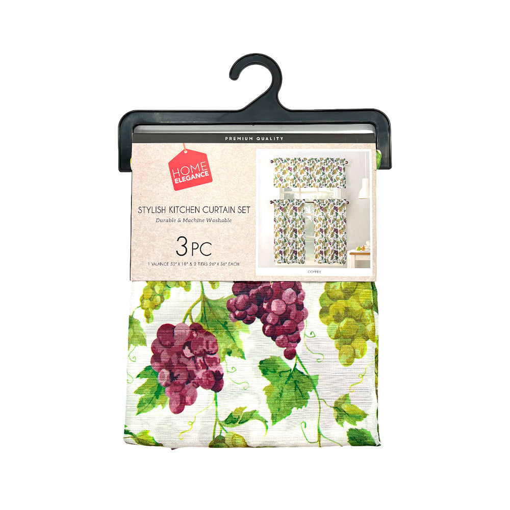 Cortina Para Cocina / Grapes / Home Elegance de 3 Piezas / Estampada