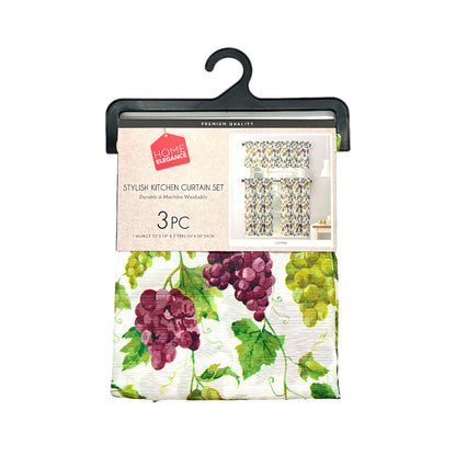 Cortina Para Cocina / Grapes / Home Elegance de 3 Piezas / Estampada