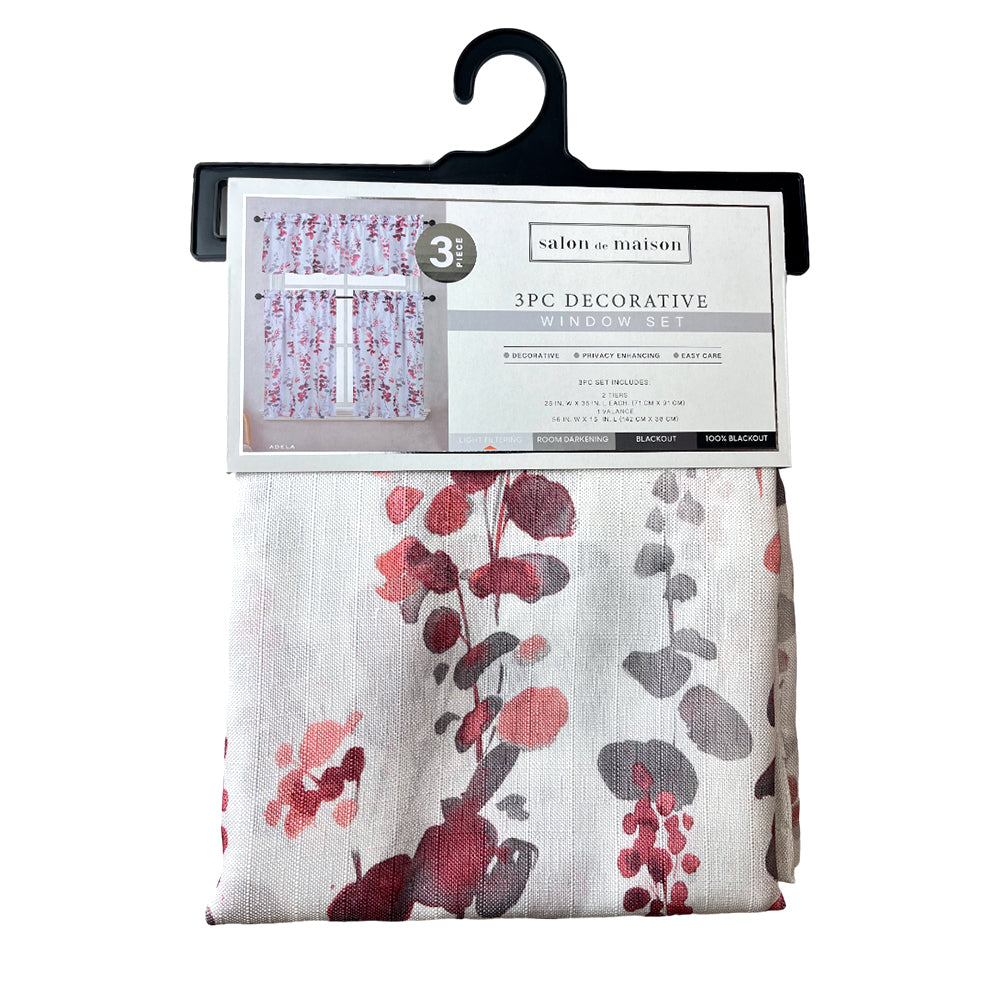 Cortina de Cocina Adela Regal Home 56" x 36" / 3 Piezas / Estampada - Berry