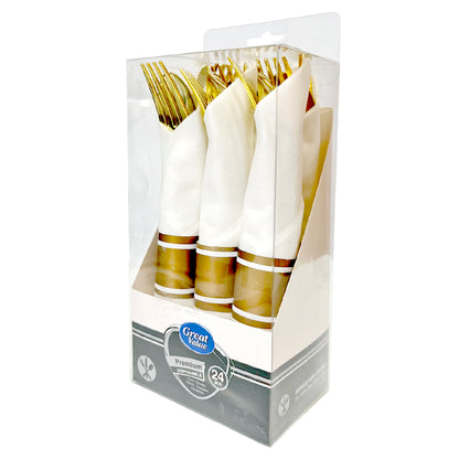 Cubierto Plástico 24 Piezas Home Elegance - Gold