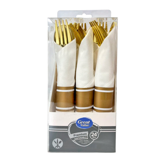 Cubierto Plástico 24 Piezas Home Elegance - Gold