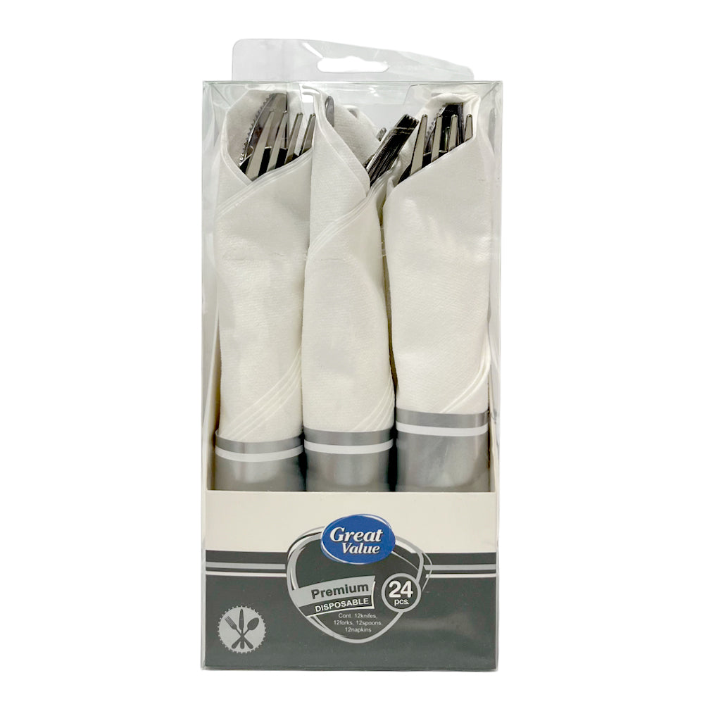 Cubiertos Plástico Home Elegance 24 Piezas / Silver