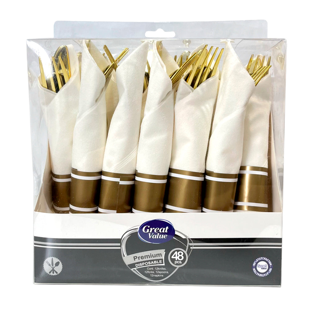 Cubierto Plástico 48 Piezas Home Elegance - Gold