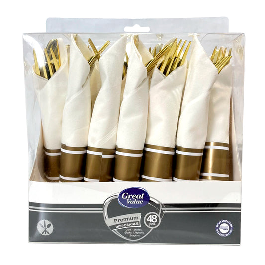 Cubierto Plástico 48 Piezas Home Elegance - Gold