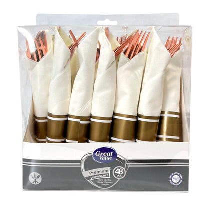 Cubiertos plásticos Home Elegance S13748 de 48 piezas color cobre.