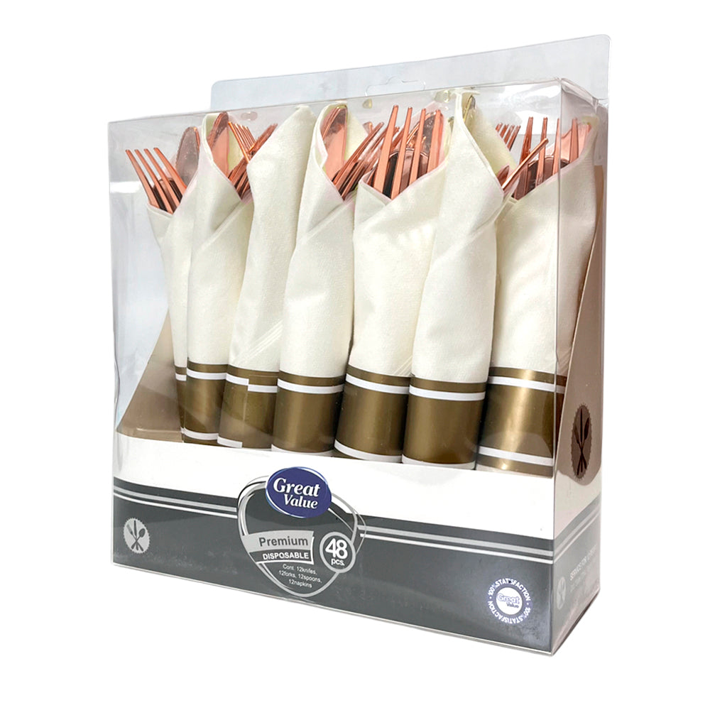Cubiertos plásticos Home Elegance S13748 de 48 piezas color cobre.