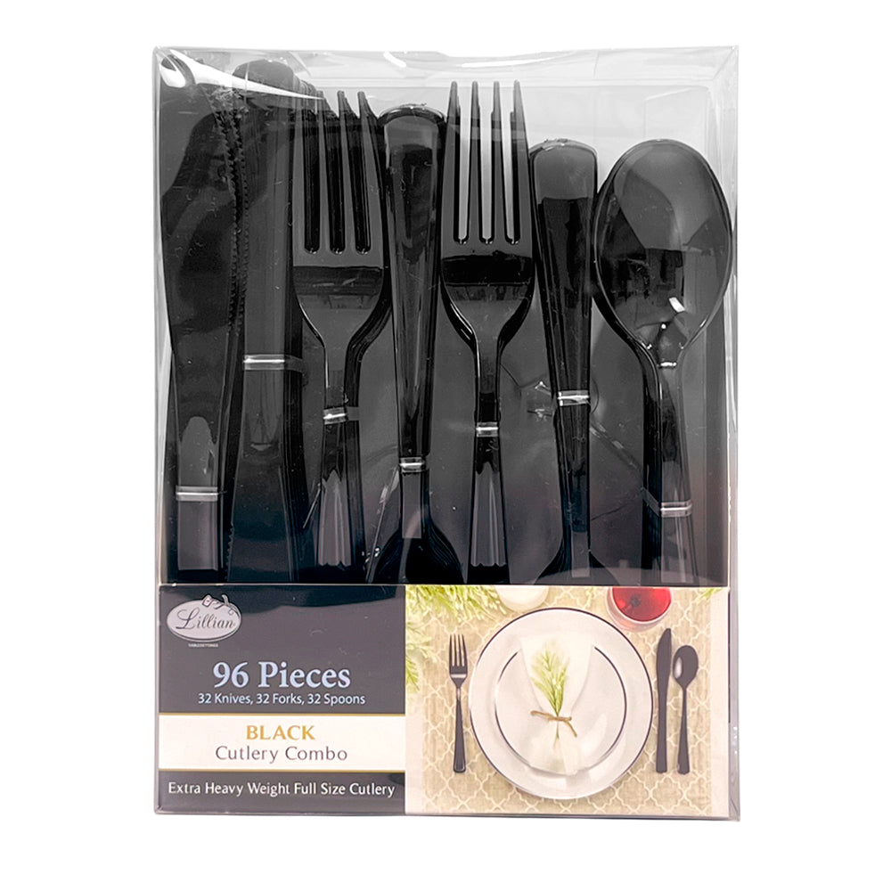 Cubiertos Desechables Lillian / 96 Piezas / Color Negro