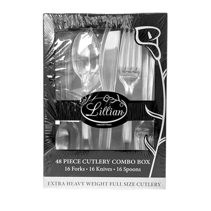 Cubiertos Desechables Lillian – 48 Piezas / Plástico Resistente