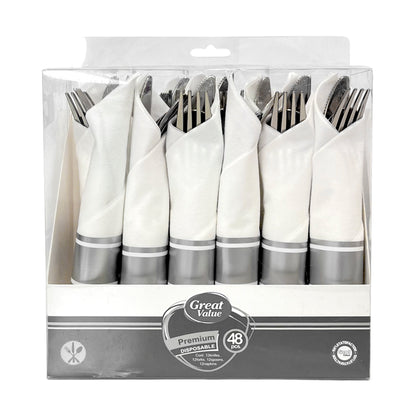 Cubierto Plástico 48 Piezas Home Elegance - Silver