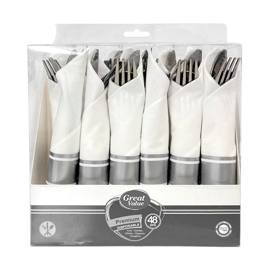 Cubierto Plástico 48 Piezas Home Elegance - Silver