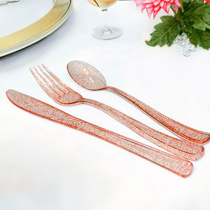 Cubiertos Plástico Lillian / 48 Piezas / Rose Gold Glitter