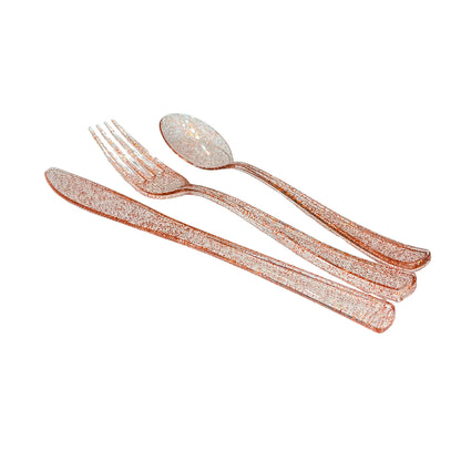 Cubiertos Plástico Lillian / 48 Piezas / Rose Gold Glitter