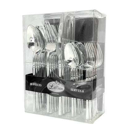 Cubiertos Plásticos Lillian Reutilizables 40 Piezas / Silver