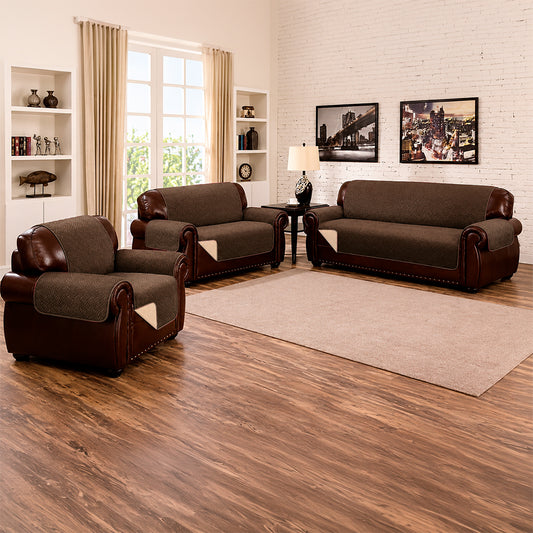 Protector Sofá Home Elegance - Reversible -  Wave 3 Piezas / Choco-Beige