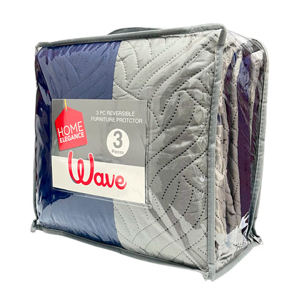 Protector de Sofá Reversible Home Elegance Wave 3 Piezas / Azul Marino-Gris