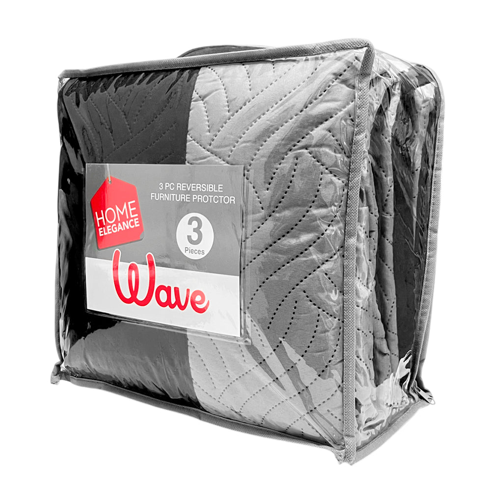 Protector de Sofá Reversible Home Elegance Wave 3 Piezas / Black-Charcoal