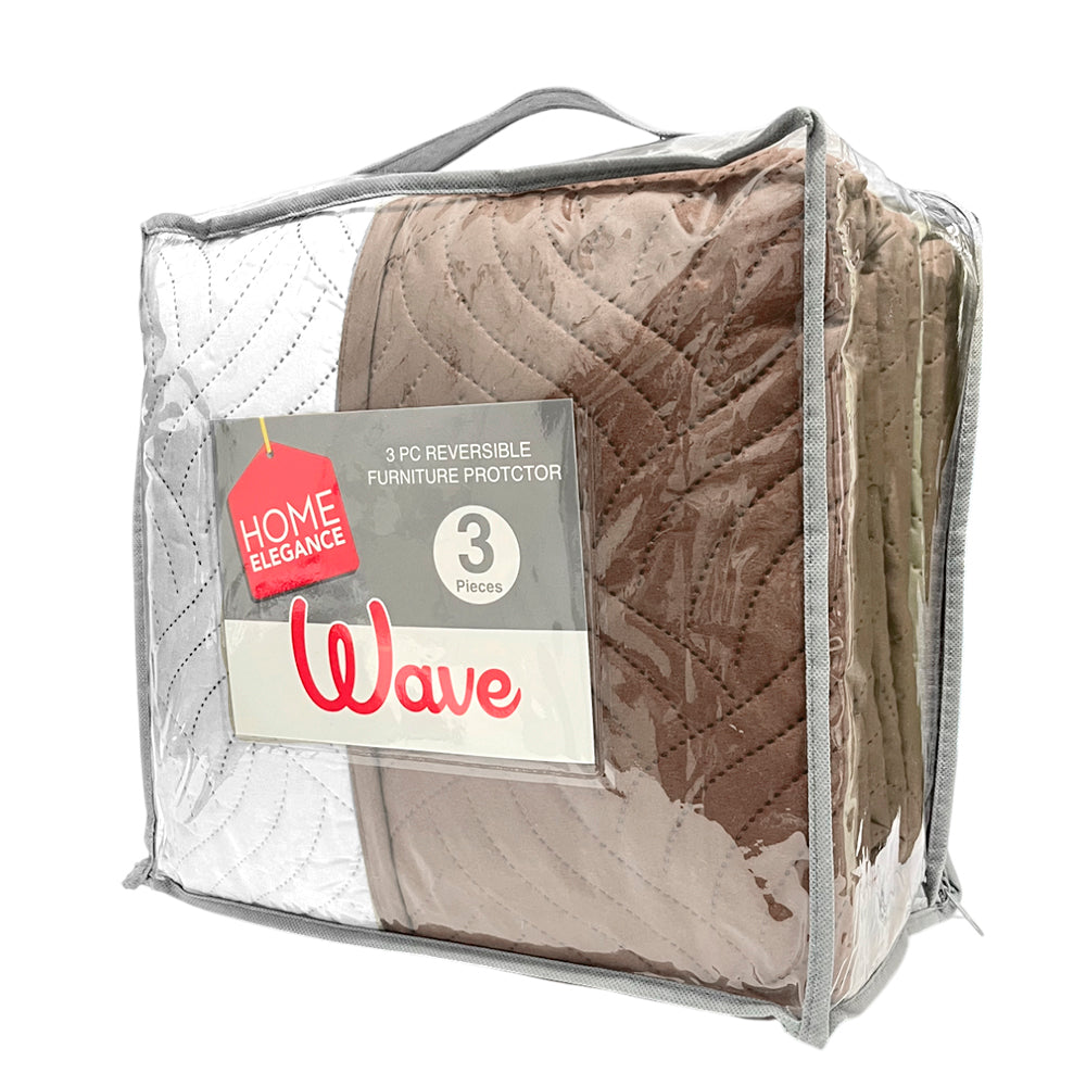 Protector de Sofá Reversible Home Elegance Wave 3 Piezas / Chocolate-Beige