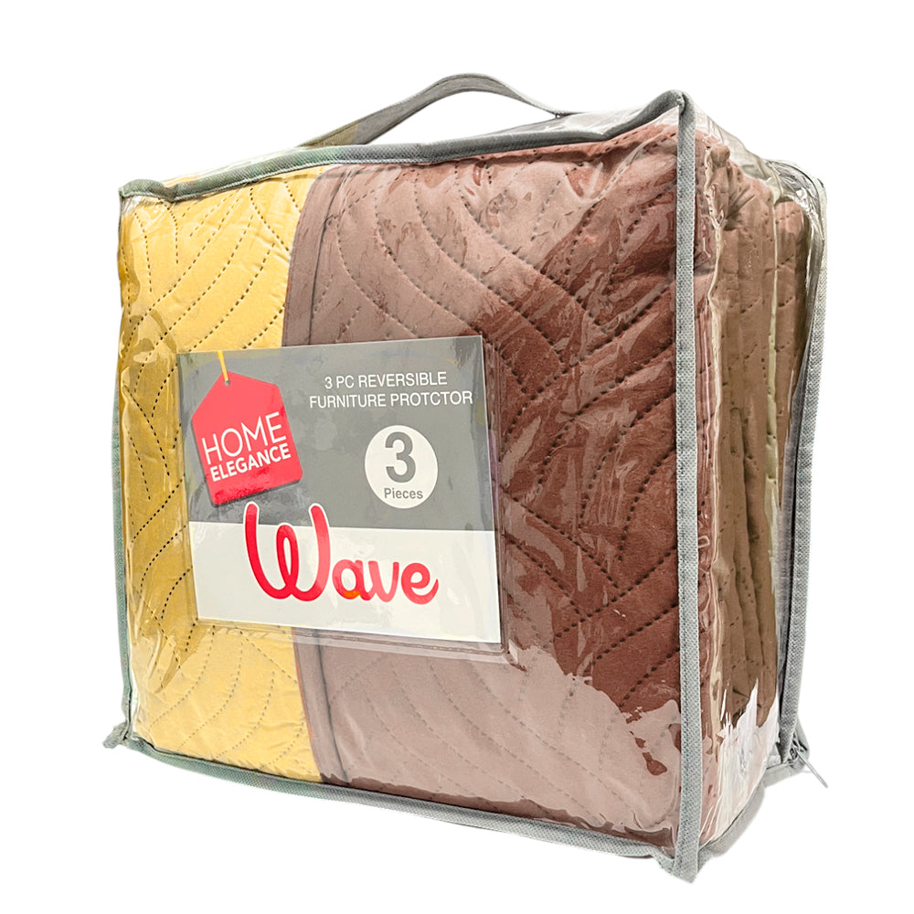 Protector de Sofá Reversible Home Elegance Wave 3 Piezas / Dorado-Chocolate