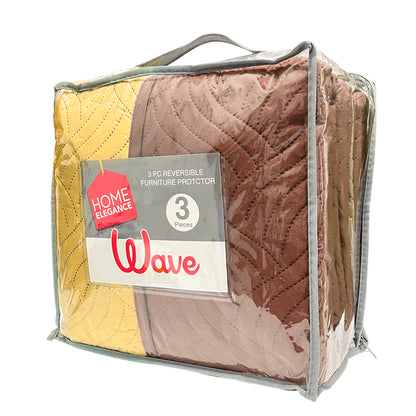Protector de Sofá Reversible Home Elegance Wave 3 Piezas / Dorado-Chocolate
