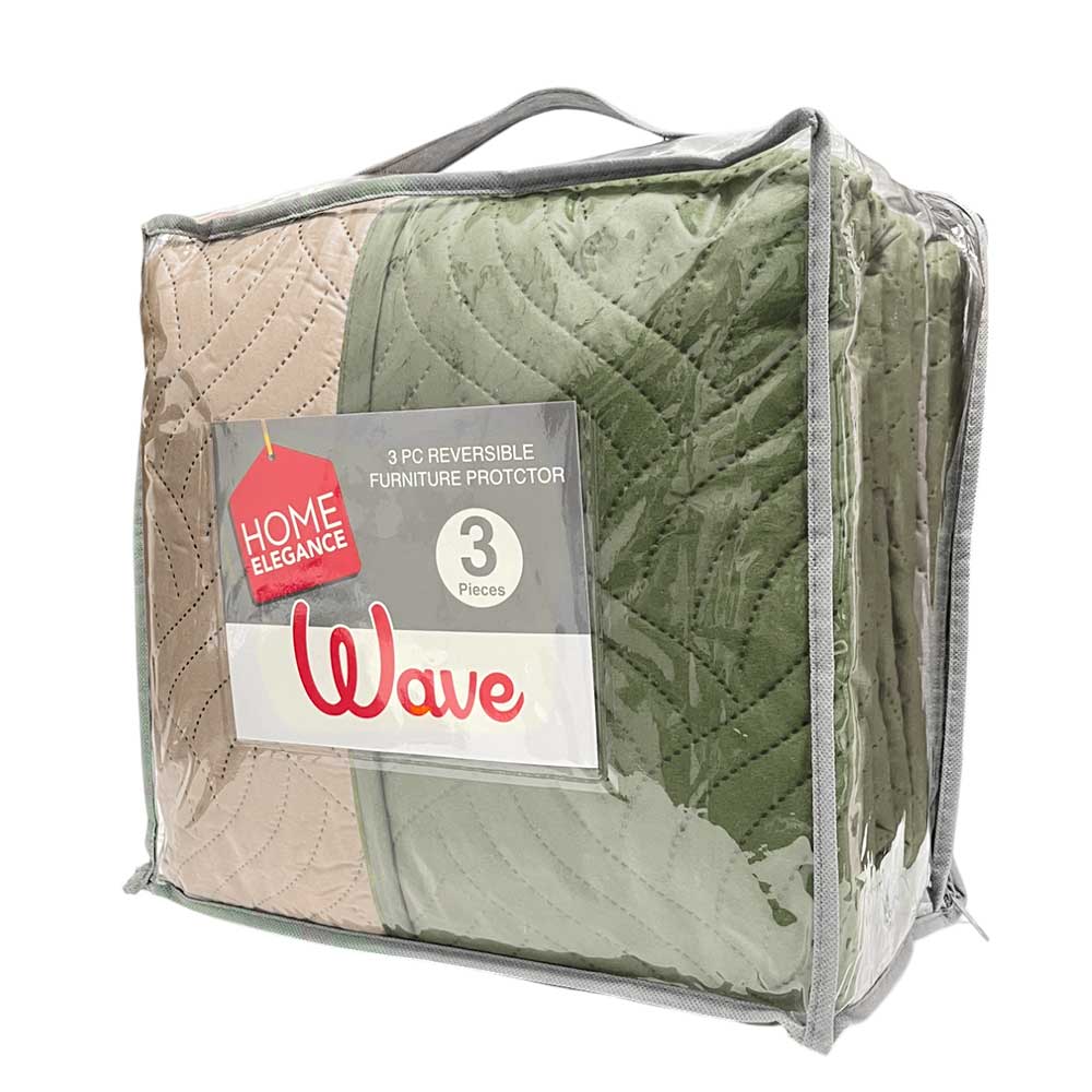 Protector de Sofá Reversible Home Elegance Wave 3 Piezas / Sage-Taupe