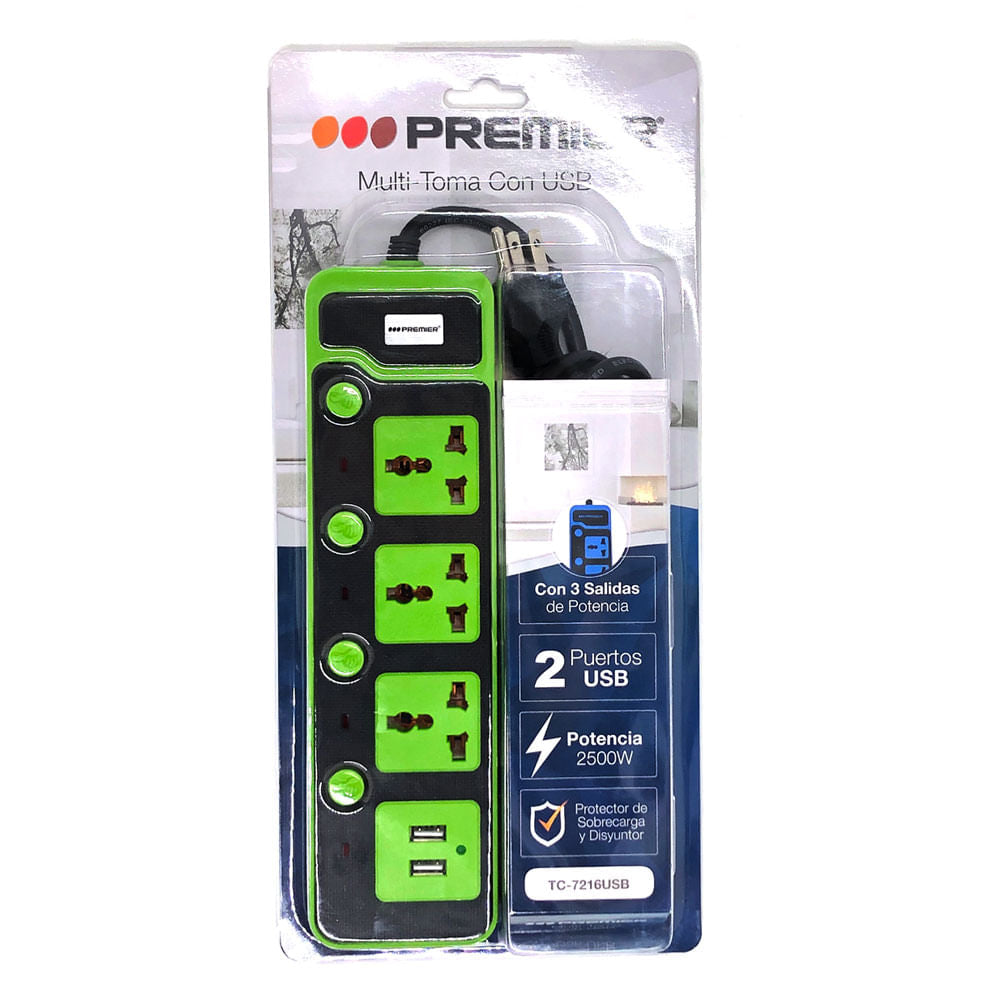 Regleta Eléctrica Premier Con 2 Puertos Usb - Surtido